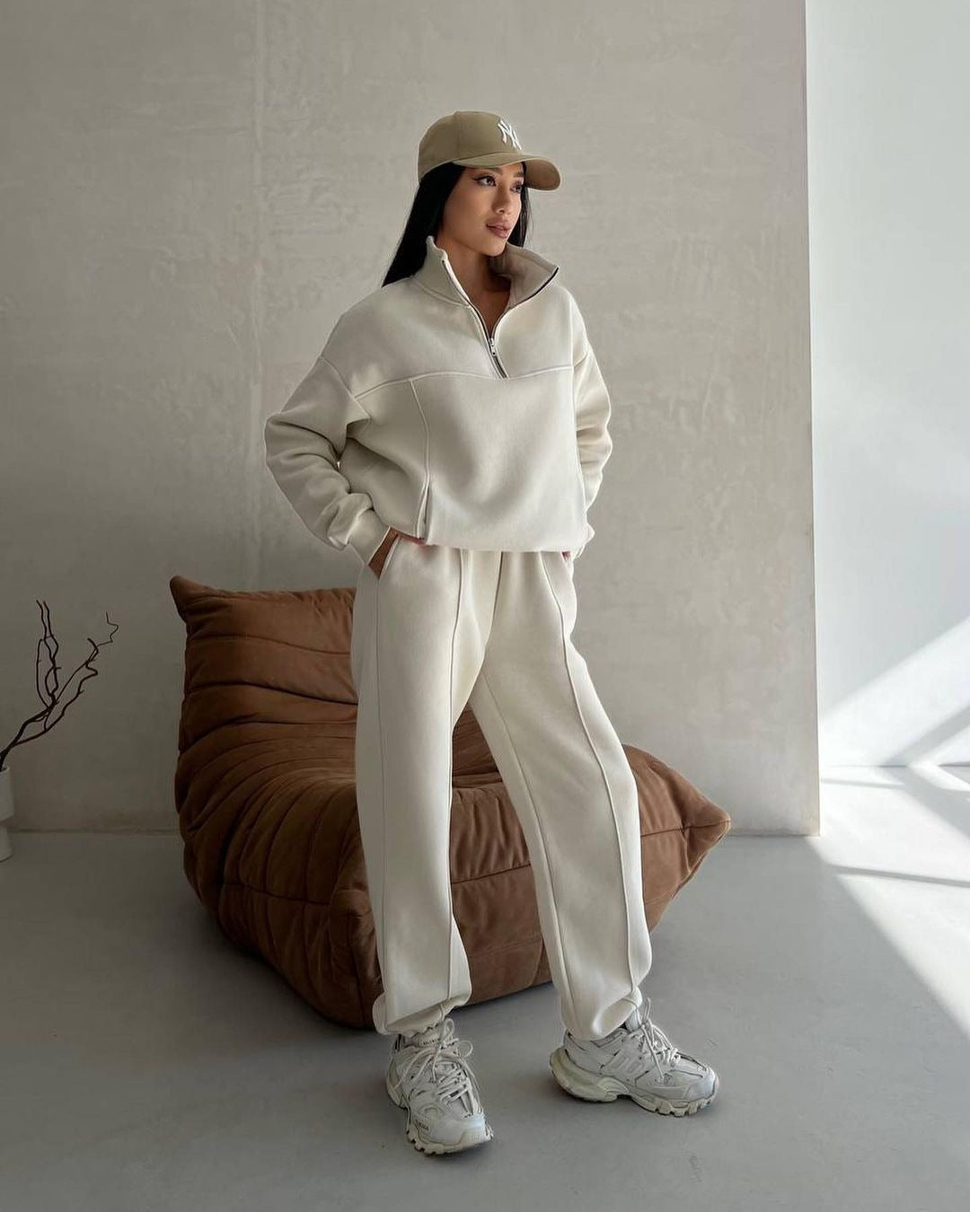 Chic and Stylish women's casual sweatshirt and jogger pants set with high collar