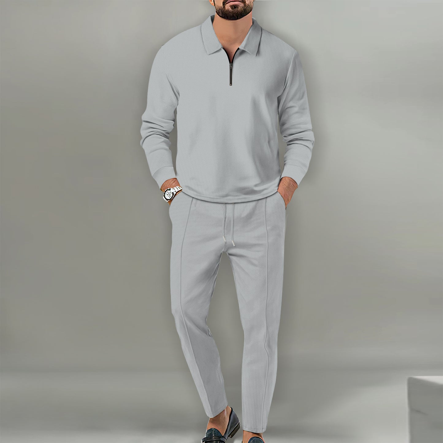 Men's Sports Zip-Up Sweater and Elegant Slim-Fit Pants Chic and Style