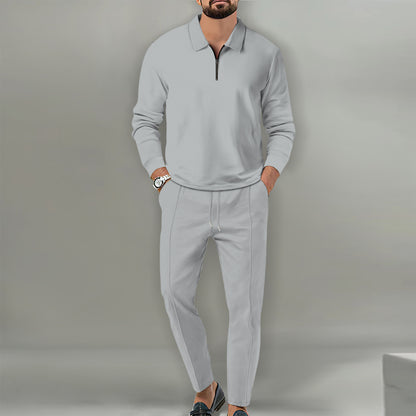 Men's Sports Zip-Up Sweater and Elegant Slim-Fit Pants Chic and Style