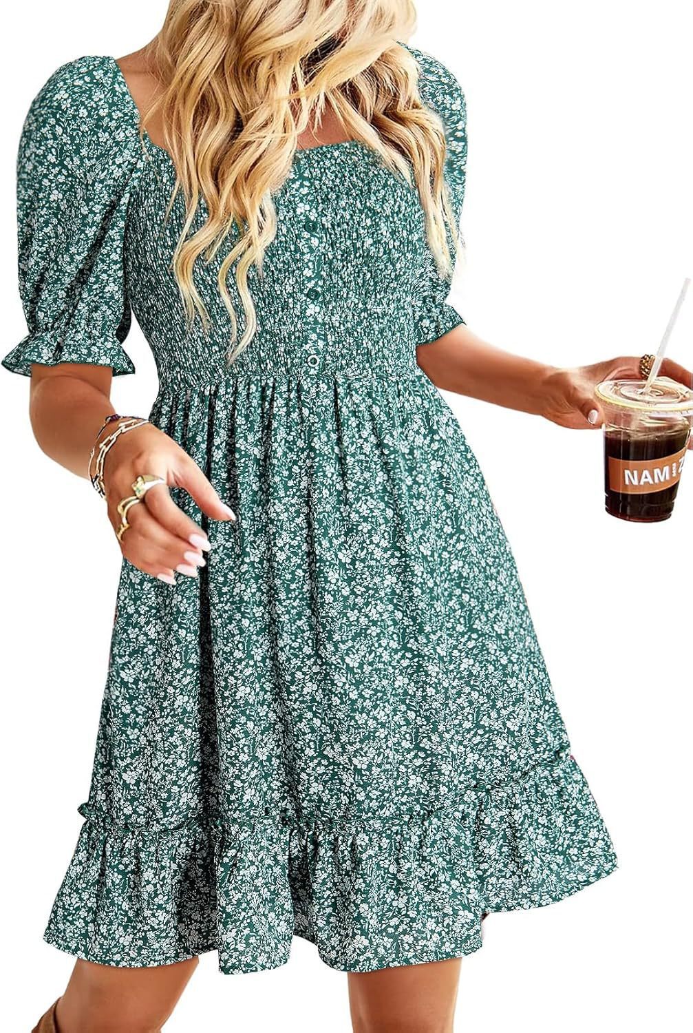 Robe d'été romantique pour dames avec des manches bouffantes et des volants Chic und Stil