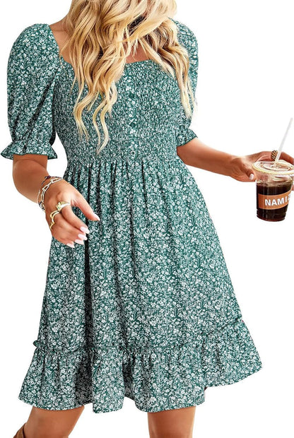 Robe d'été romantique pour dames avec des manches bouffantes et des volants Chic und Stil