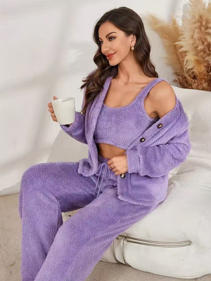 Dames Ensemble Lounge Douillet avec Veste et Pantalon Confortables Chic und Stil