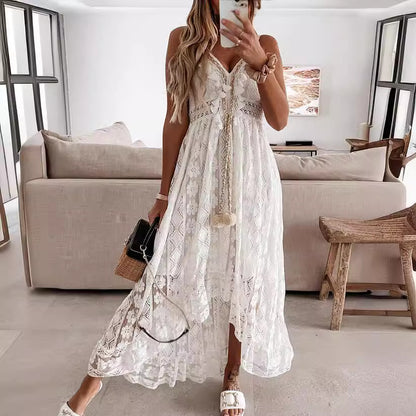 Robe maxi femme avec un motif en dentelle délicat et des détails ludiques Chic und Stil