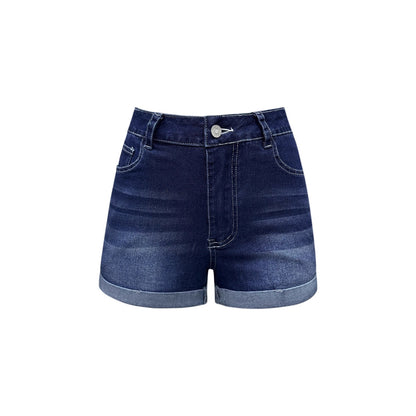 Shorts en denim taille haute pour femmes avec ourlet retroussé et design effiloché Chic und Stil