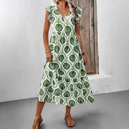 Robe maxi à volants pour femmes avec imprimé floral et volants Chic und Stil