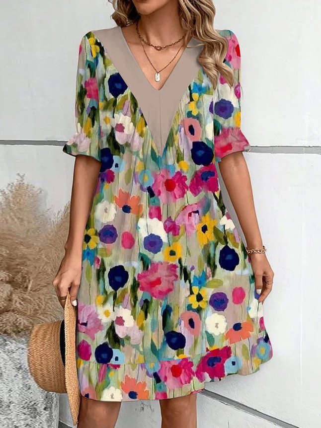 Robe de loisirs pour femmes avec décolleté en V profond et manches bouffantes à la mode Chic und Stil