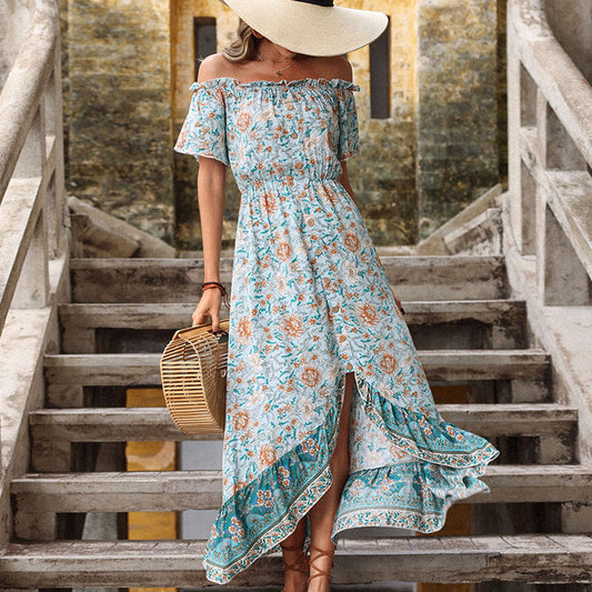 Robe maxi à fleurs off-shoulder pour femmes avec ourlet à volants Chic und Stil