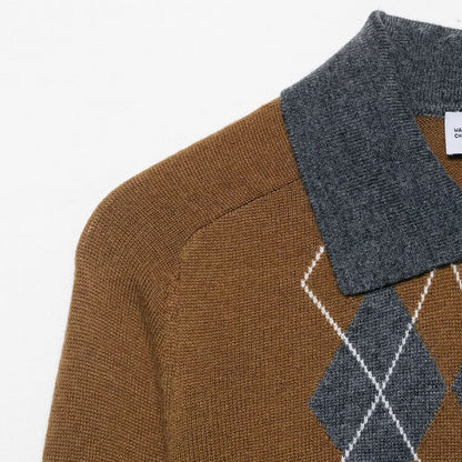 Pull à tricoter pour dames avec un motif en losanges tendance et un col polo classique Chic und Stil
