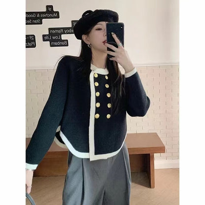 Dames élégante cardigan avec des détails de boutons dorés et des finitions contrastées Chic und Stil