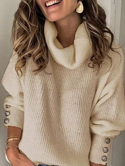 Pull à col roulé surdimensionné pour femmes avec boutons décoratifs Chic und Stil