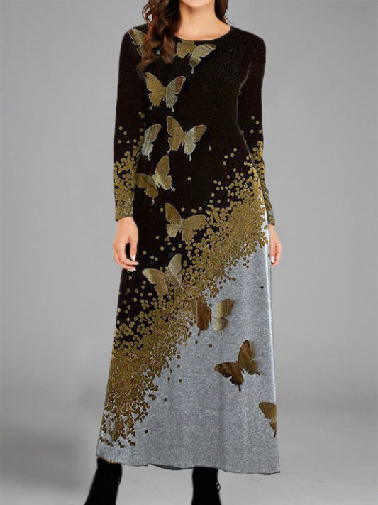 Robe maxi femme avec un motif de papillon artistique et des accents élégants Chic und Stil