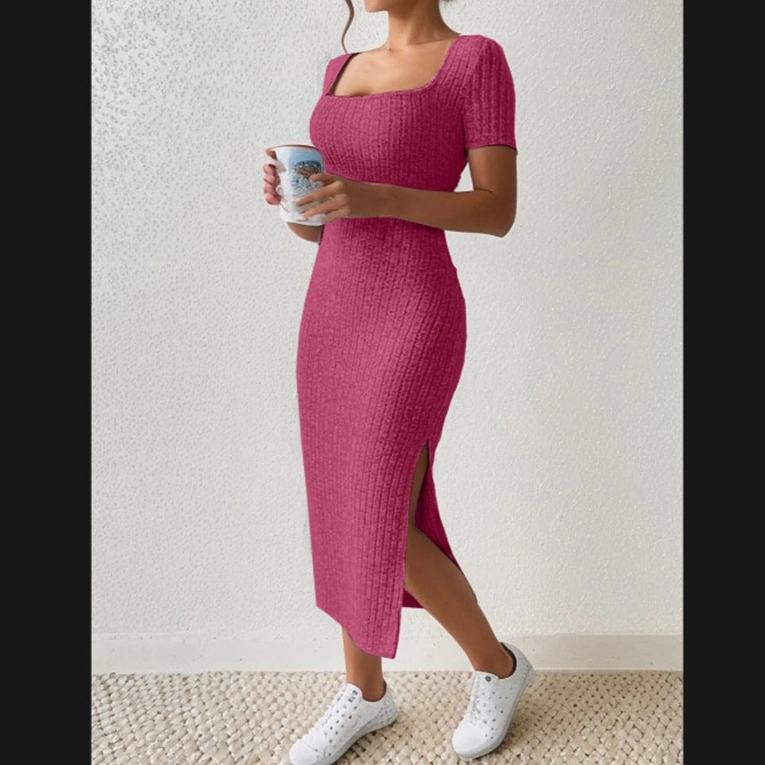 Robe maxi ajustée pour femmes avec fentes latérales et matériau élastique Chic und Stil