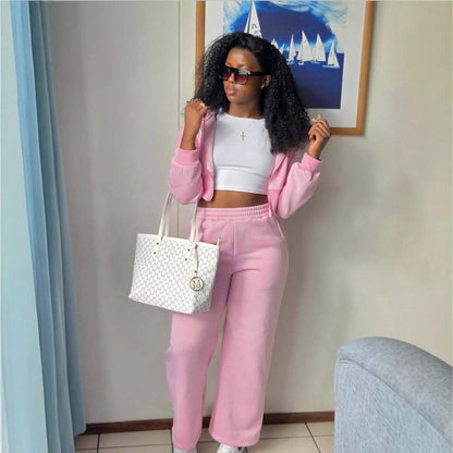 Women leisure jogging set with wide pants and cropped hoodie Chic and Style