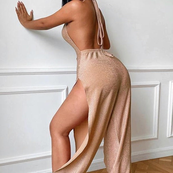 Dames Élégant Haut Fente Maxi Combinaison Chic und Stil