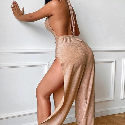 Dames Élégant Haut Fente Maxi Combinaison Chic und Stil