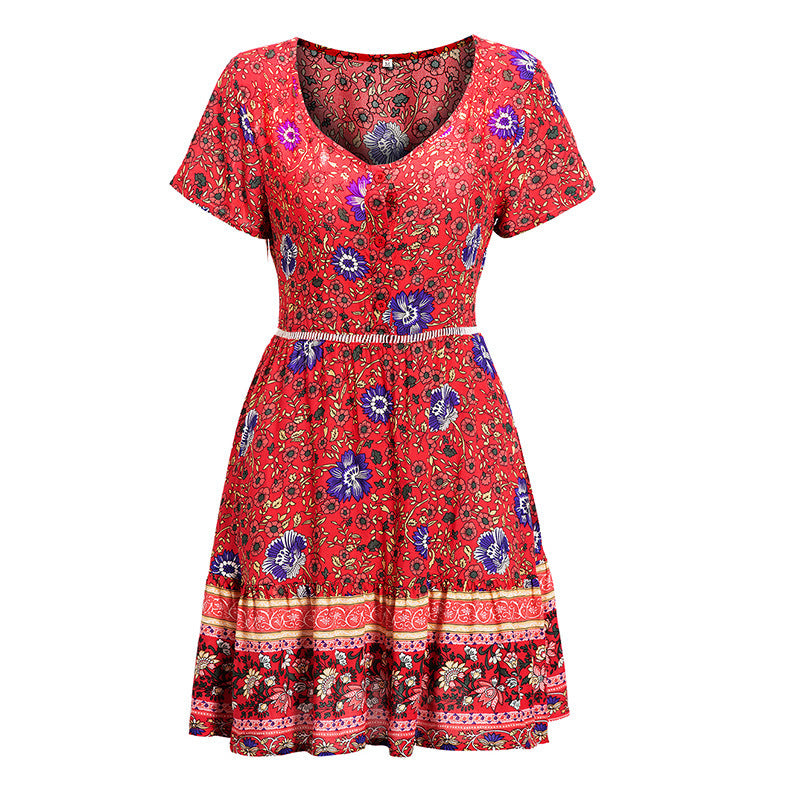 Robe d'été élégante pour femmes avec design floral et ceinture taille Chic und Stil