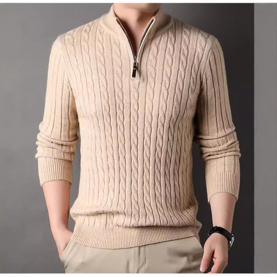 Pull homme avec zip et motif en relief en torsades Chic und Stil