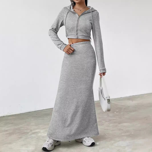 Sweatshirt court élégant pour femmes avec taille haute et jupe maxi Chic und Stil