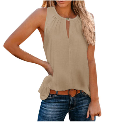 Robe élégante sans manches pour femmes avec décolleté décoratif et plis Chic und Stil