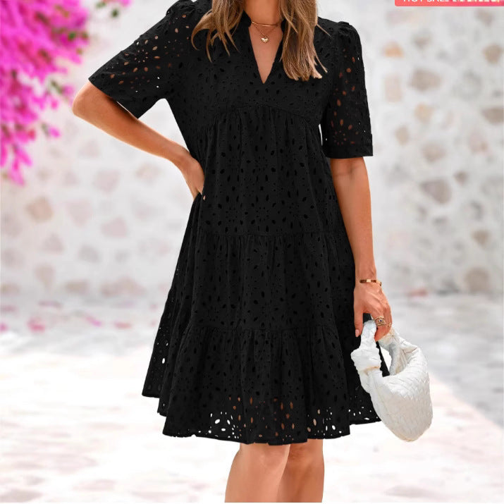 Robe A-line à motif de trou d'œil pour femmes Chic und Stil