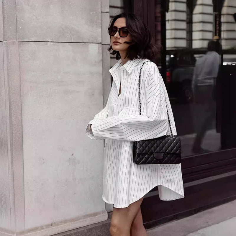 Robe chemise oversized rayée pour femmes Chic und Stil