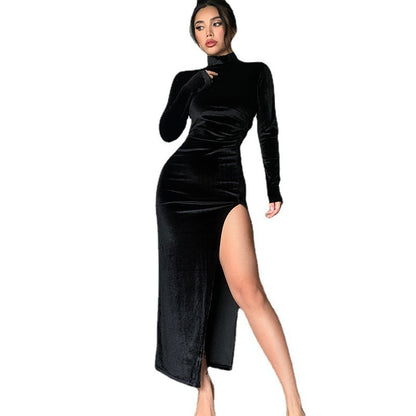 Femmes Élégante robe maxi à design haut fermé et fente latérale Chic und Stil