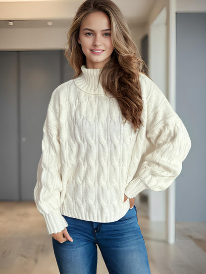 Pull femme en tricot avec col haut et aspect torsadé structuré Chic und Stil