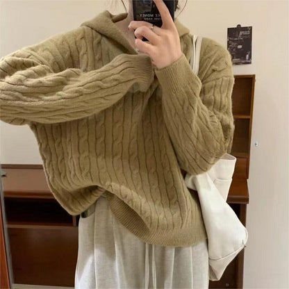 Pull en tricot douillet à capuche et motif en torsades pour femmes Chic und Stil
