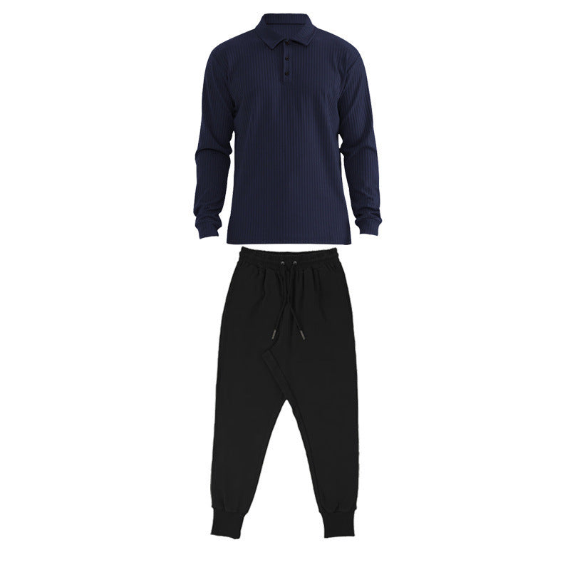 Men's long sleeve sports polo set and chic jogger pants