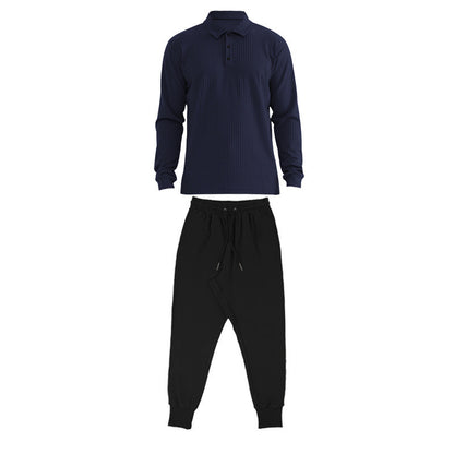 Men's long sleeve sports polo set and chic jogger pants
