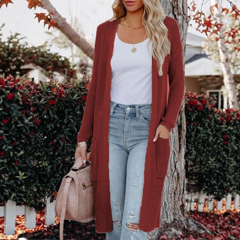 Cardigan long pour femme en tricot avec poches ouvertes et design en fines côtes Chic und Stil