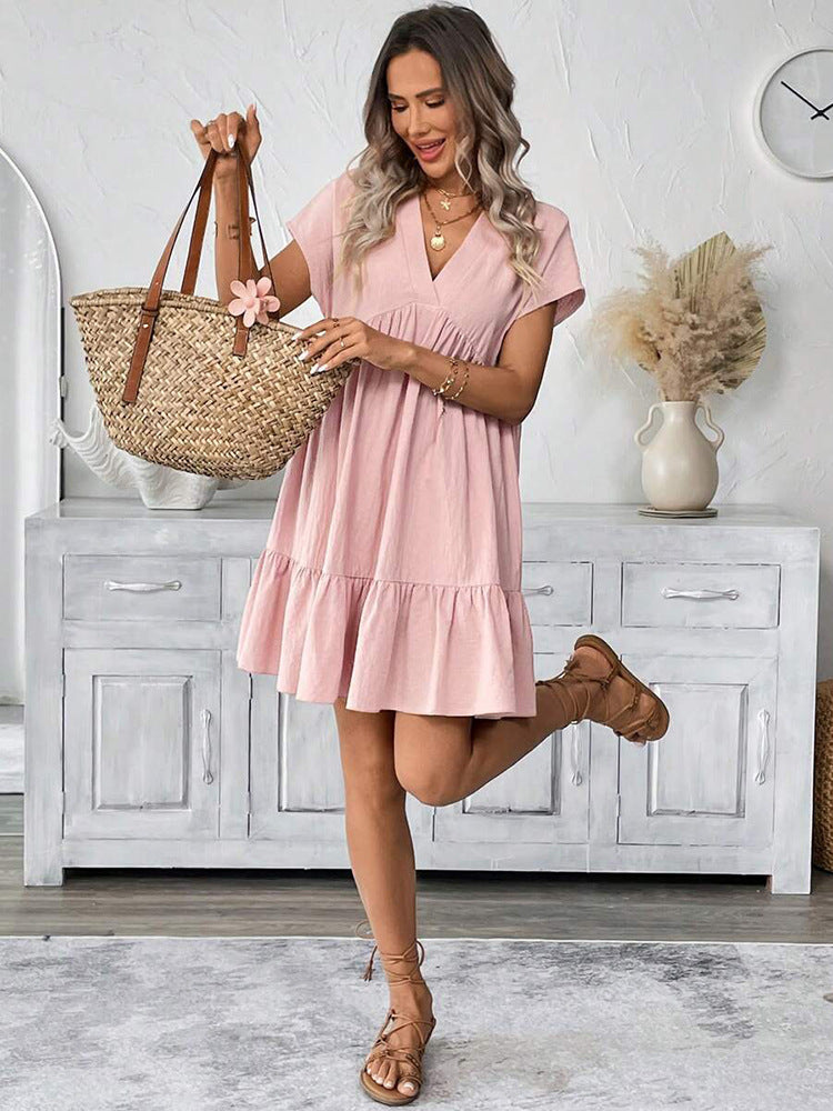 Robe d'été courte pour femmes avec décolleté en V profond et bas de volants Chic und Stil