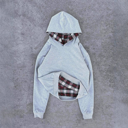 Haut de survêtement décontracté pour femmes avec doublure en matelassé et motif à carreaux contrasté Chic & Stil