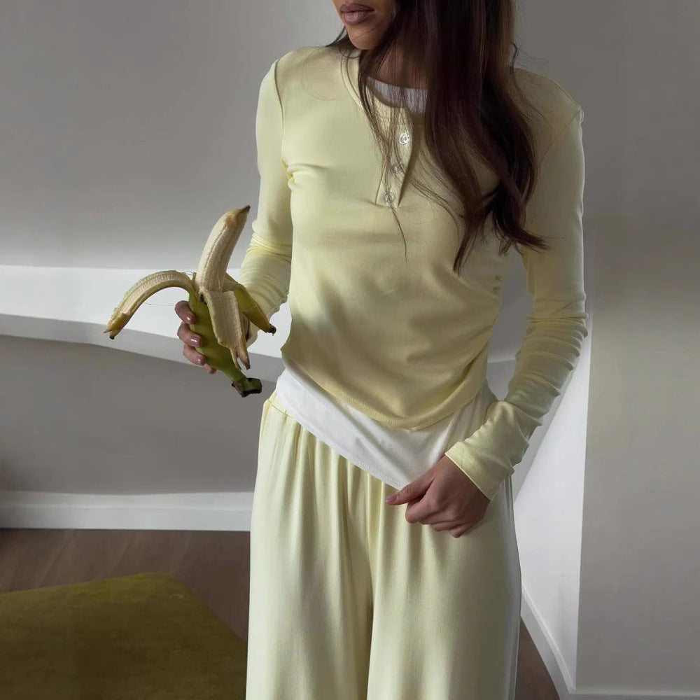 Fashionable lounge set for women with a versatile top and chic elastic pants.