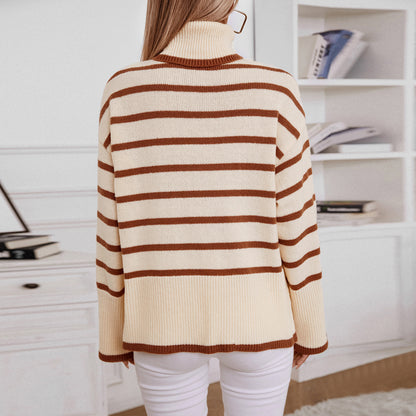 Pull col roulé féminin à rayures larges et coupe décontractée Chic und Stil
