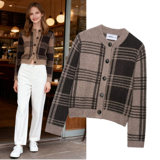 Dames cardigan à carreaux avec boutonnière et matériau doux Chic und Stil