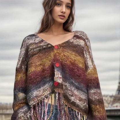 Dames Fransen Cardigan avec décolleté en V Chic und Stil