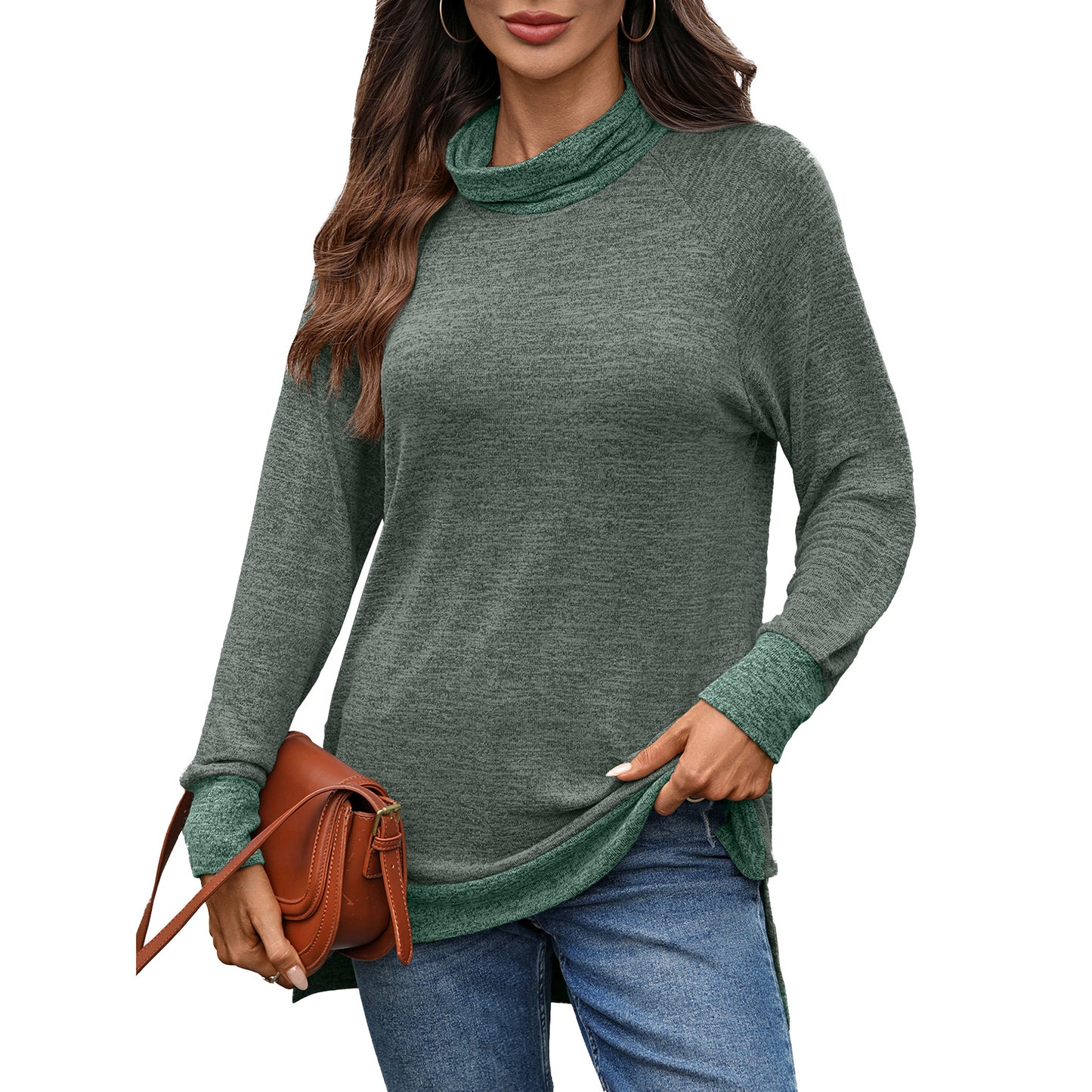 Pull casual pour femmes avec col montant et fentes latérales Chic und Stil