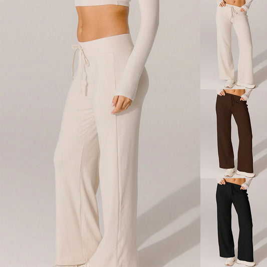 Chic and Style women's wide leisure pants with elastic waistband and tie belt