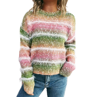 Pull en tricot douillet pour femmes avec des accents frangés et un dégradé de couleurs attrayant Chic und Stil