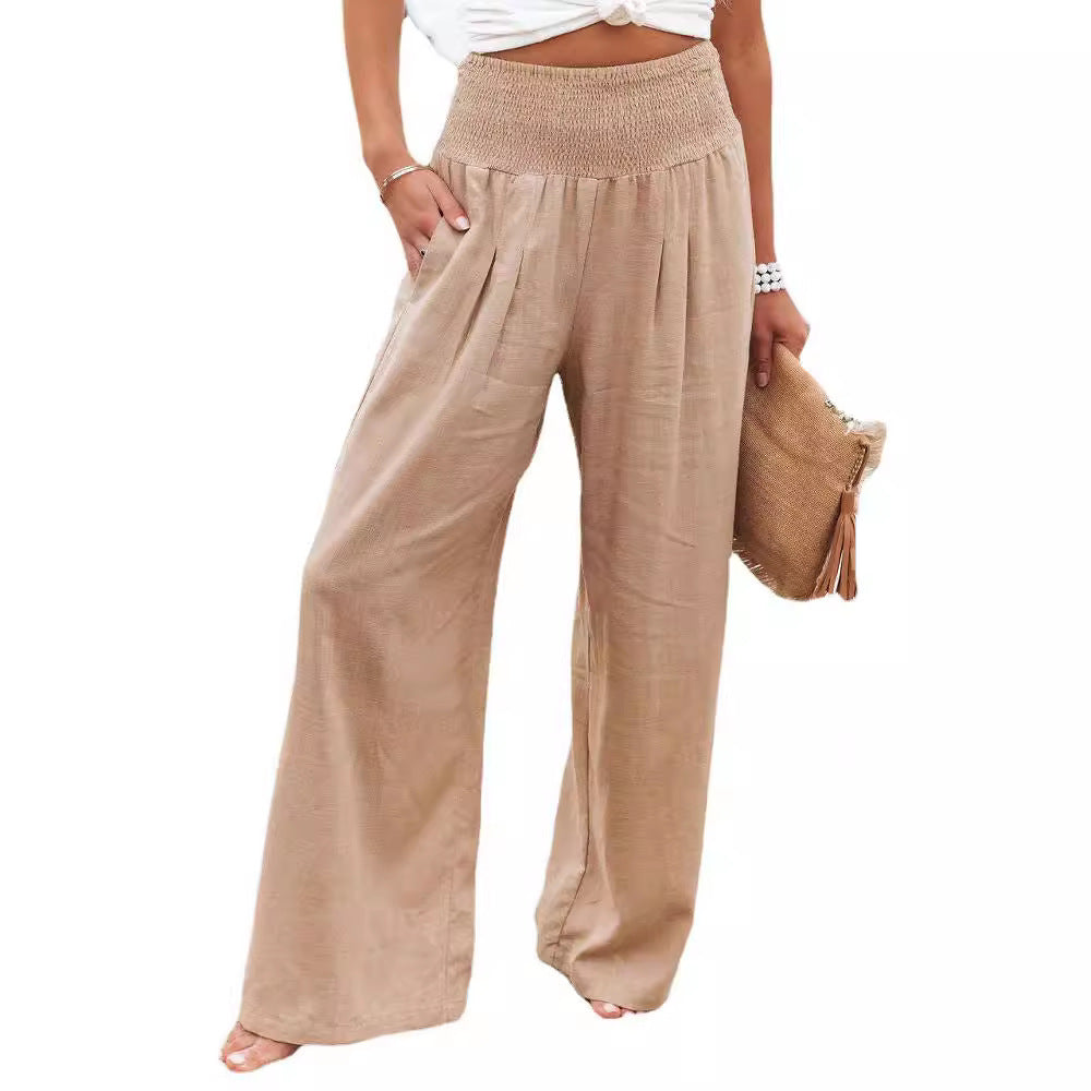 Loose linen pants for women with elastic waist and pleats Chic und Stil