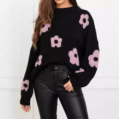 Pull en tricot confortable pour dames avec motif floral WS