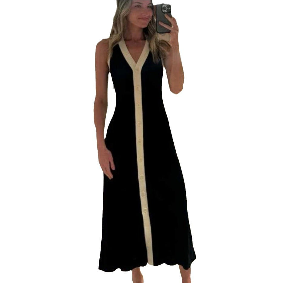 Robe maxi pour dames avec patte de boutonnage et design contrasté Chic und Stil
