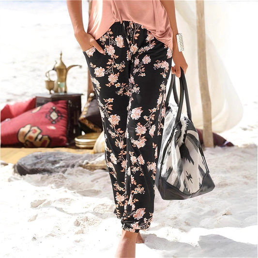 Women Relaxed Floral Pants with Elastic Waistband and Practical Side Pockets Chic and Style