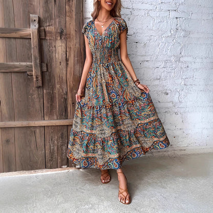 Robe maxi bohème pour femmes avec taille froncée Chic und Stil