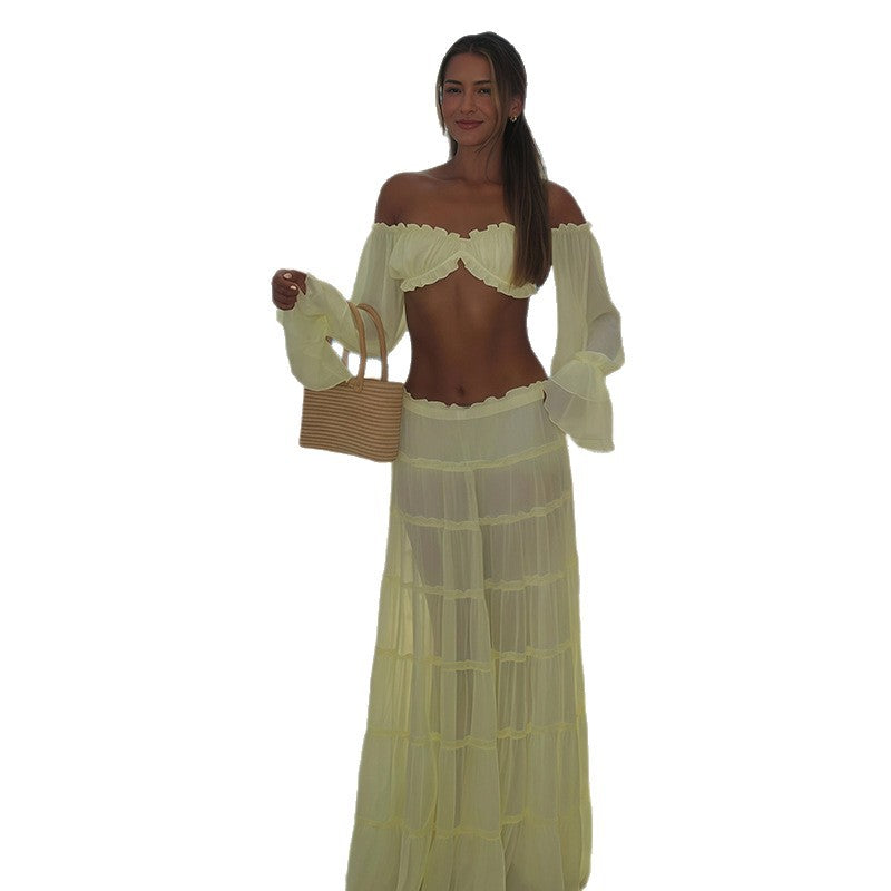 Robe de plage off-shoulder pour femmes avec détails en dentelle et tissu transparent Chic und Stil
