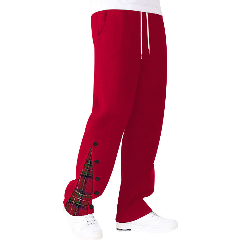Men's comfortable casual pants with side button details and combined plaid pattern Chic and Style