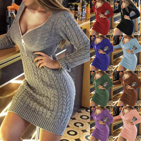 Robe en tricot pour femmes avec un design de fermeture éclair de haute qualité et un motif en losange texturé Chic und Stil