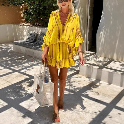 Women's Chic and Stylish Mini Dress with Flowing Ruffles