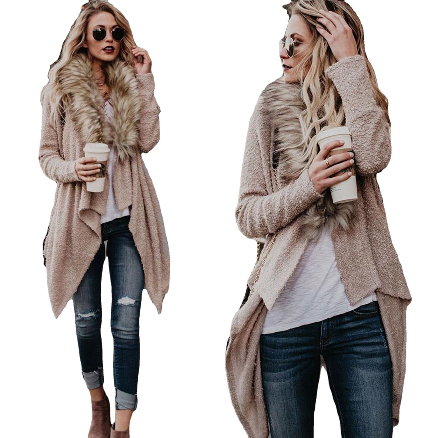 Dame cardigan avec col en fourrure luxueux Chic und Stil
